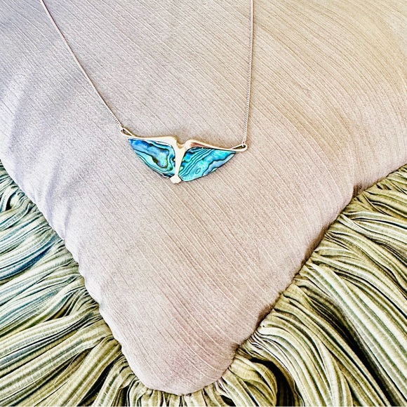Ariki Rhodium Plated Paua Shell Wing Necklace - Picture 8 of 12